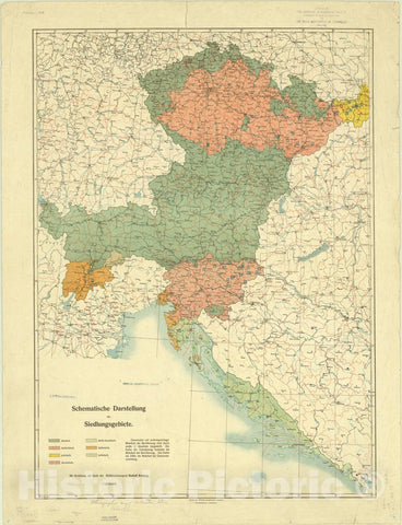 Map : Austria 1919, Schematische Darstellung der Siedlungsgebiete, Antique Vintage Reproduction