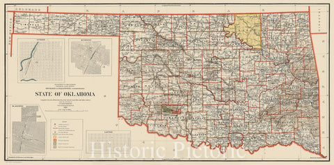 Map : Oklahoma 1907, State of Oklahoma , Antique Vintage Reproduction