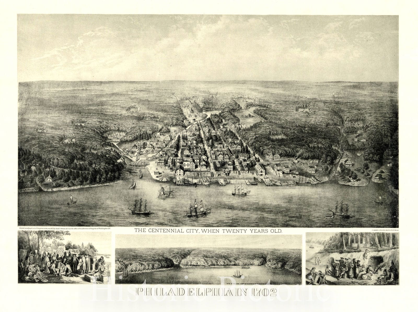 Map : Philadelphia, The centennial city when twenty years old, Philadelphia in 1702, Antique Vintage Reproduction