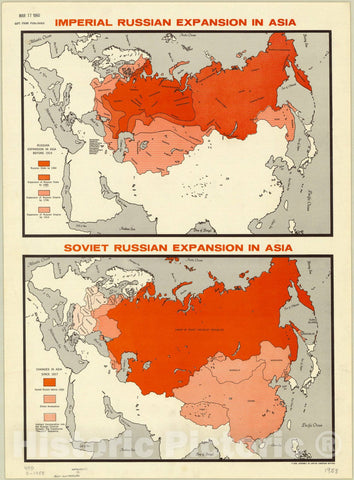 Map : Asia, Imperial Russian expansion in Asia : Soviet Russian expansion in Asia, Antique Vintage Reproduction