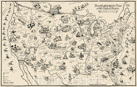 Map : United States , Bootleggers' map of the United States , Antique Vintage Reproduction