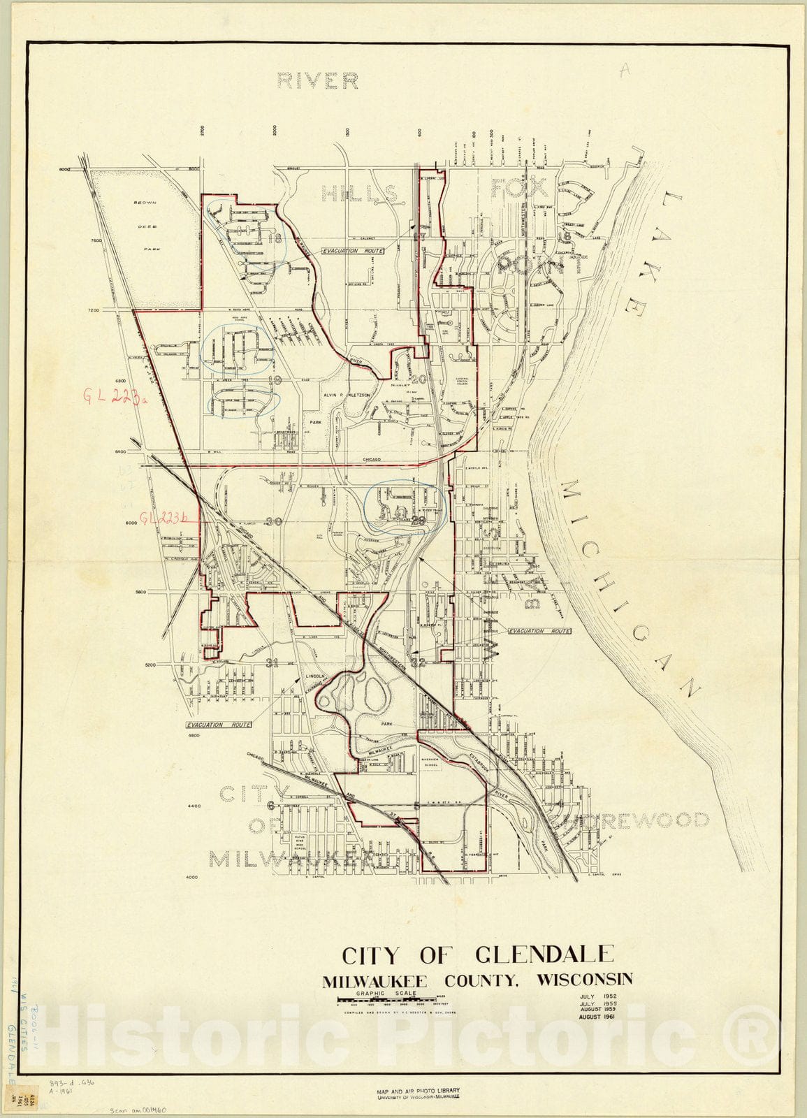 Map : Glendale, Milwaukee County, Wisconsin, City of Glendale, Milwaukee County, Wisconsin , Antique Vintage Reproduction
