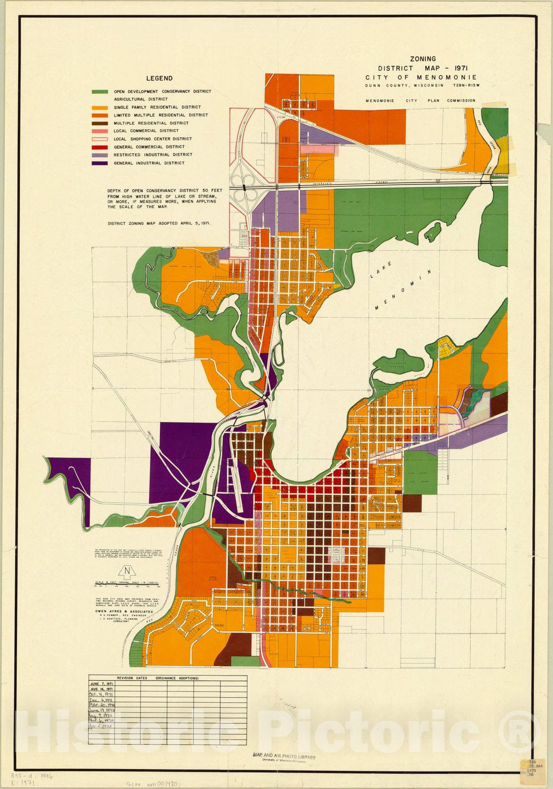 Map : Menomonie, Dunn County, Wisconsin, Zoning district map - 1971, City of Menomonie, Dunn County, Wisconsin , Antique Vintage Reproduction