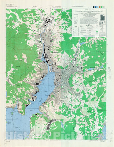 Map : Nagasaki (Japan) 1945, Japan city plans 1:12,500, Nagasaki, Nagasaki Prefecture, Kyushu Japan, Antique Vintage Reproduction