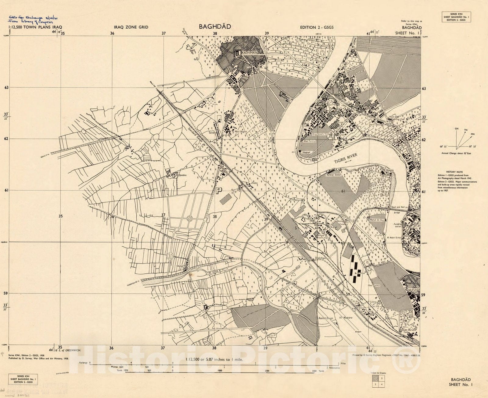 Map : Baghdad, Iraq 1958 4, Baghdad , Antique Vintage Reproduction