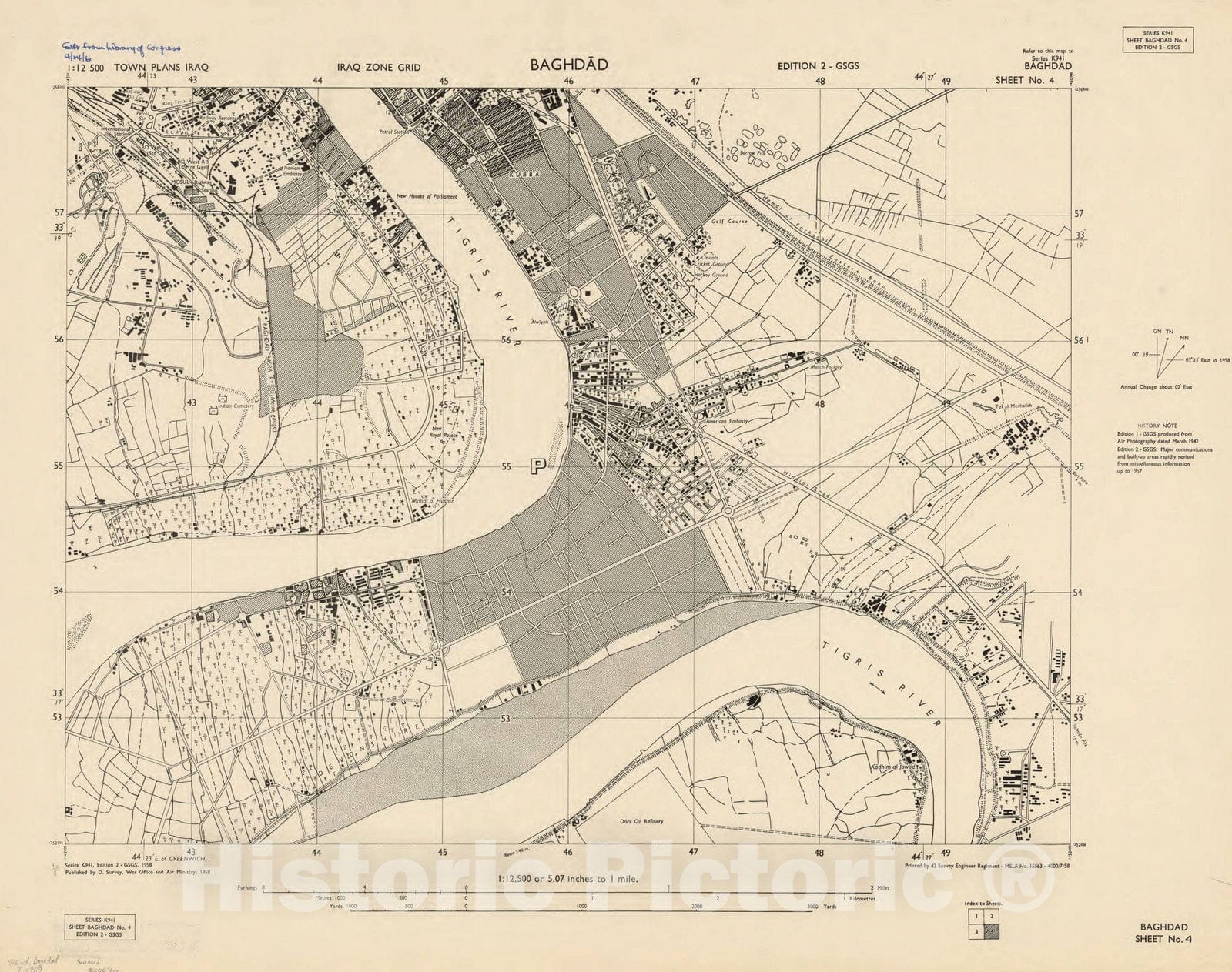 Map : Baghdad, Iraq 1958 2, Baghdad , Antique Vintage Reproduction