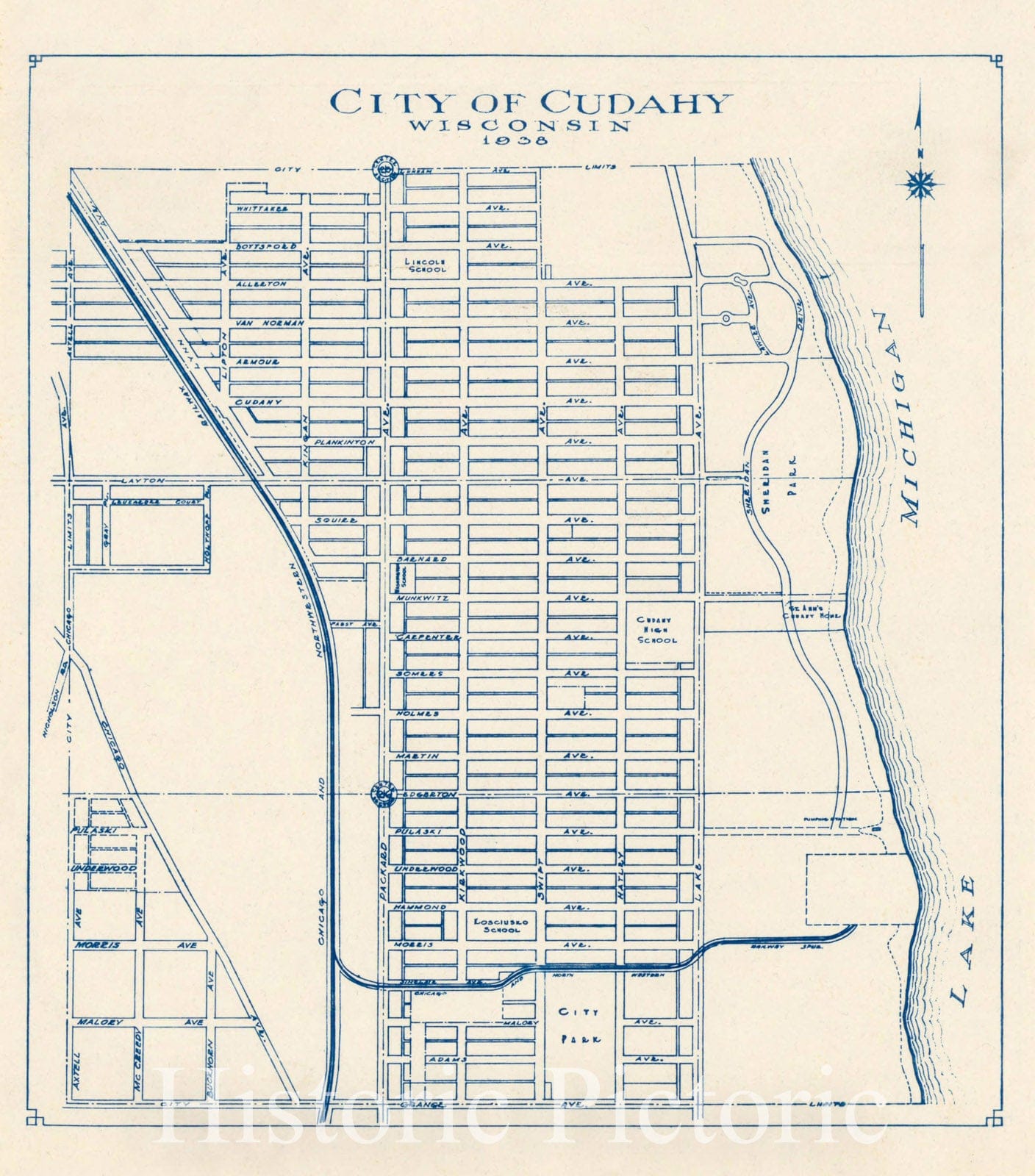 Map : Cudahy Wisconsin, 1938, City of Cudahy Wisconsin, 1938, Antique Vintage Reproduction