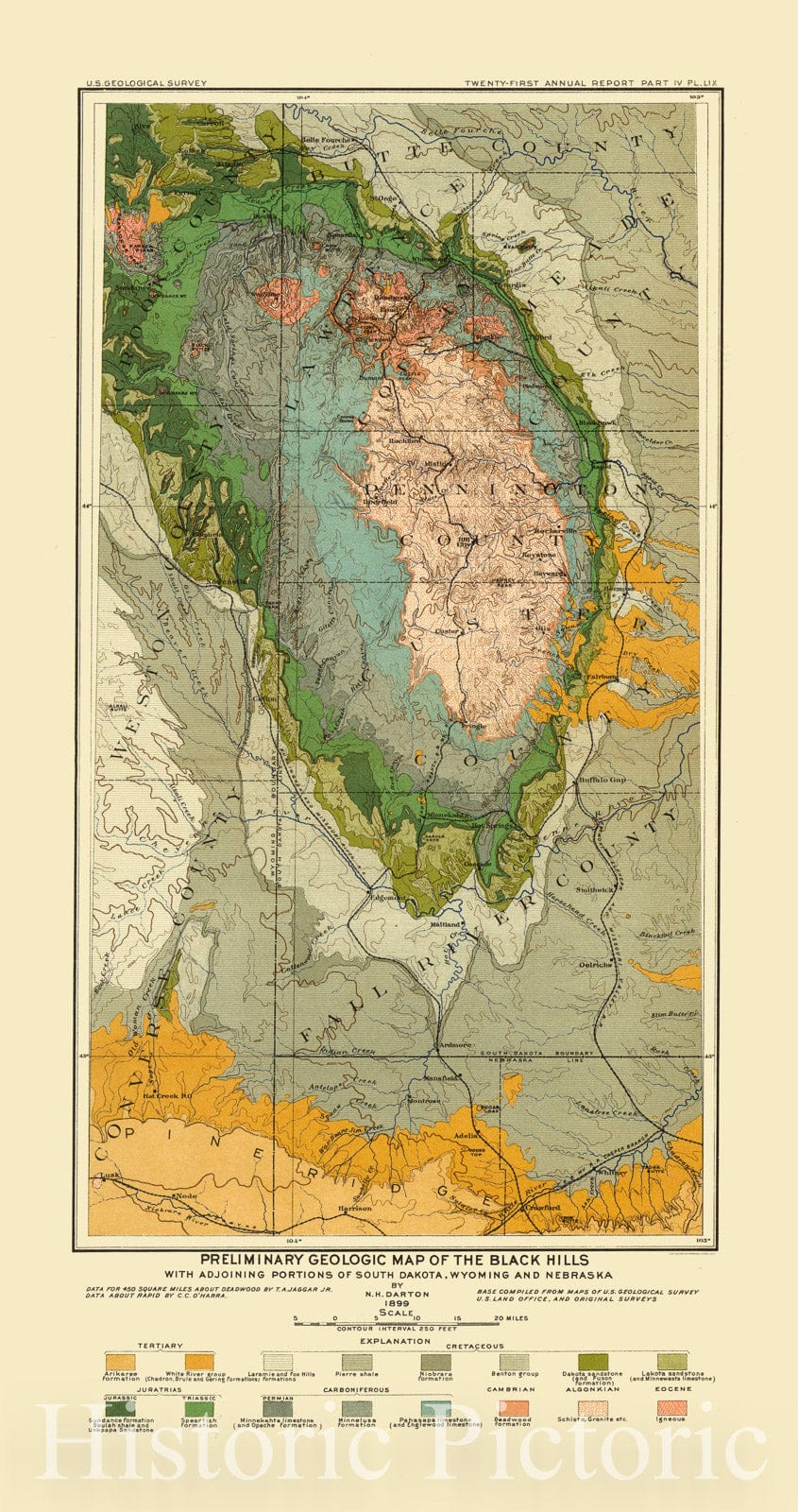 Map : Black Hills, South Dakota and Wyoming 1899, Preliminary geologic map of the Black Hills : with adjoining portions of South Dakota, Wyoming, and Nebraska