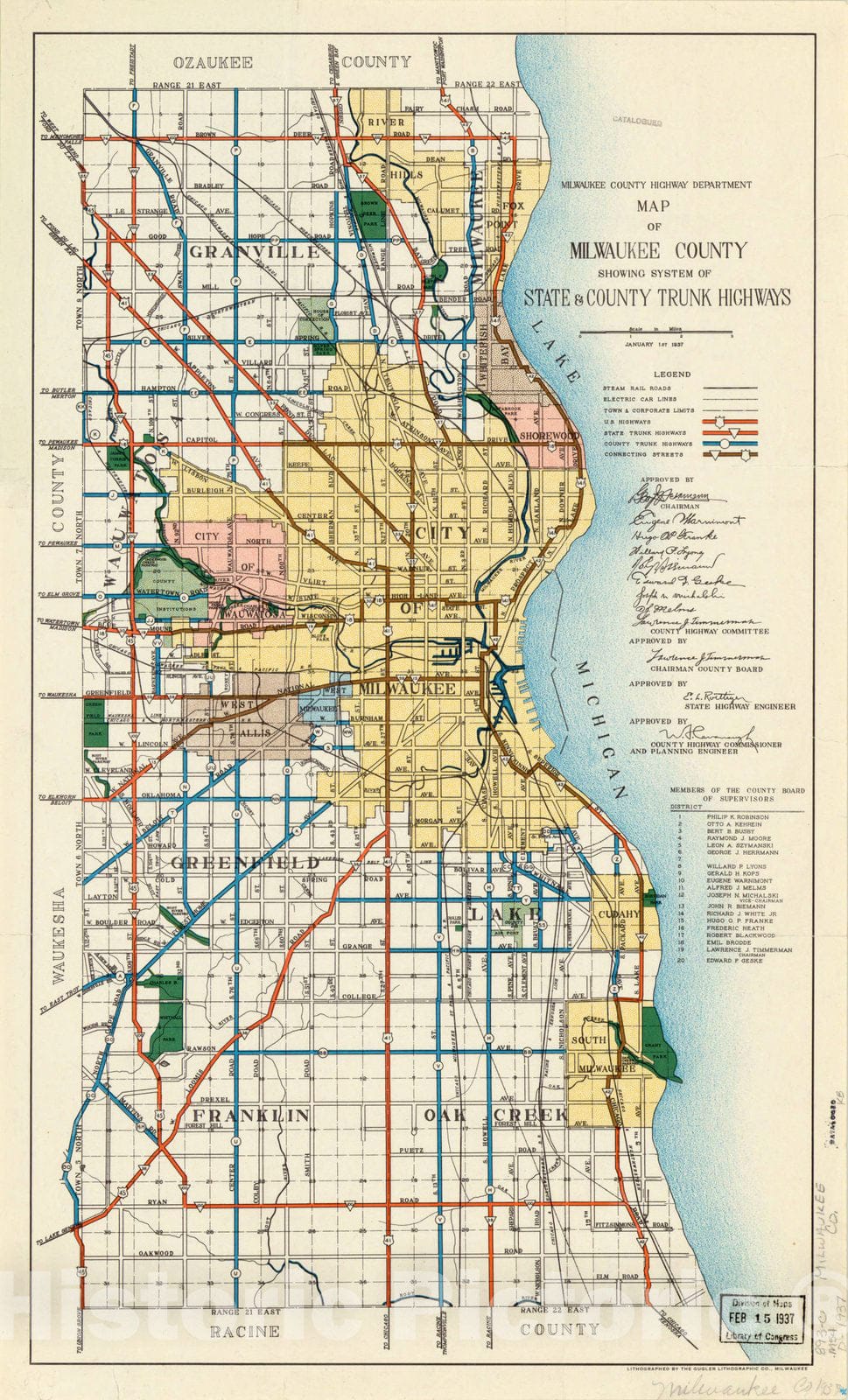 Map : Milwaukee County, Wisconsin 1937, Map of Milwaukee County showing system of state & county trunk highways , Antique Vintage Reproduction