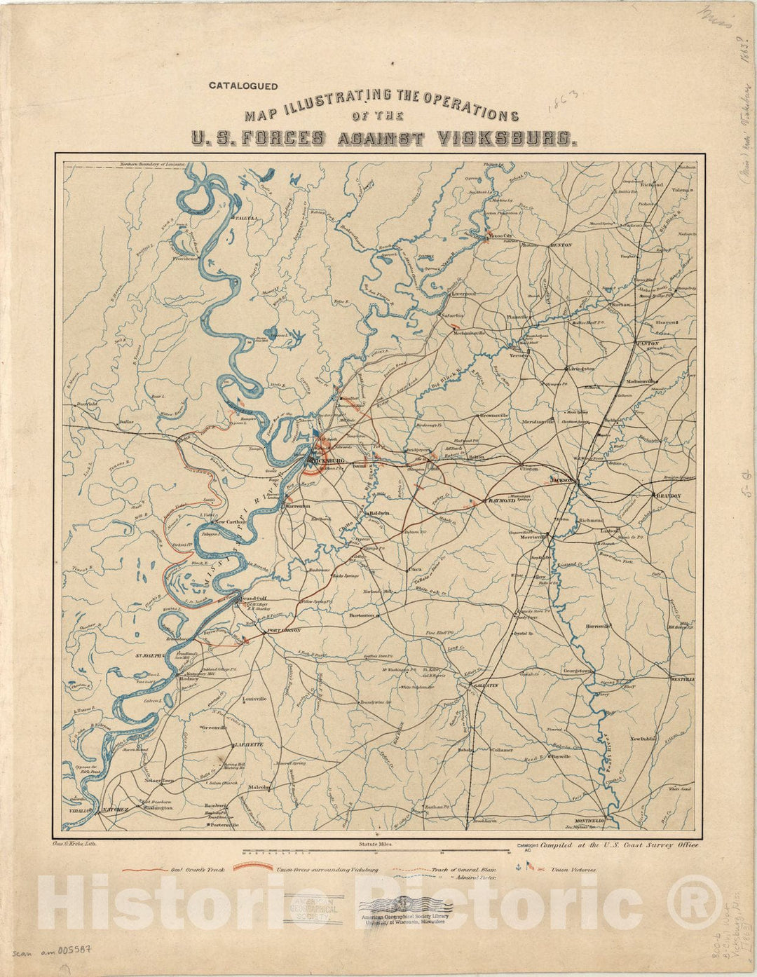 Map : Vicksburg, Mississippi 1863, Map illustrating the operations of the U.S. forces against Vicksburg , Antique Vintage Reproduction