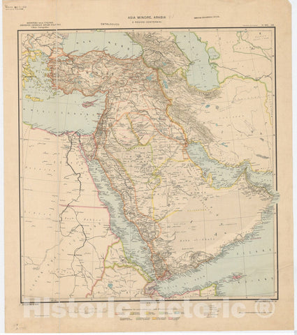 Map : Aragian Peninsula 1918, Asia minore, Arabia e regioni contermini , Antique Vintage Reproduction