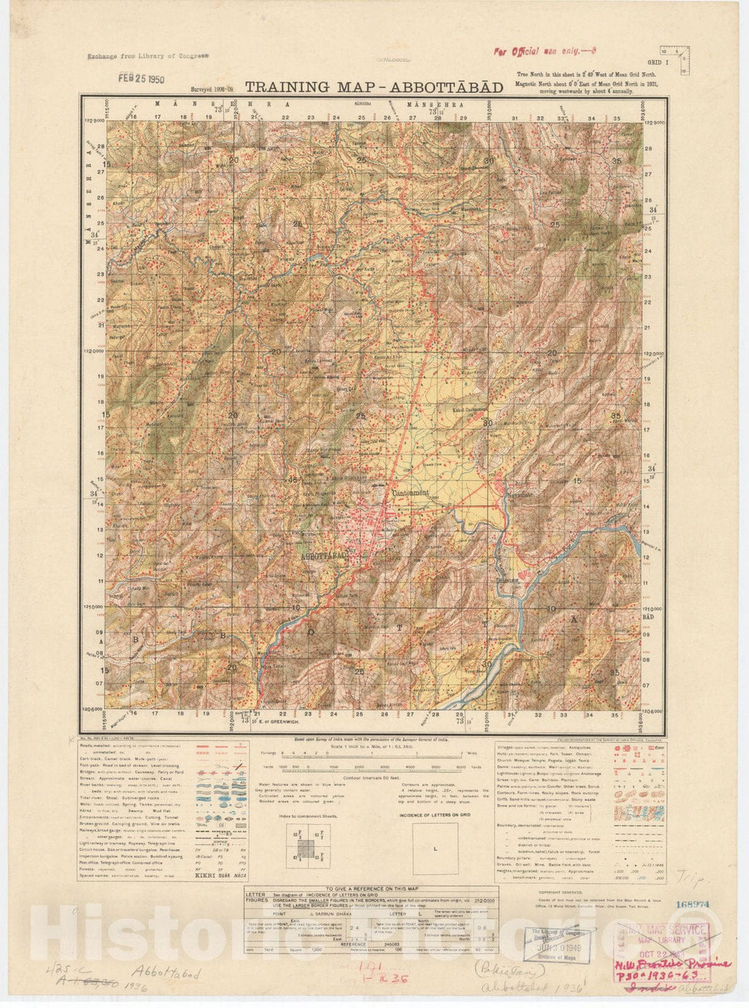 Map : Abbotta?ba?d, Pakistan 1936, Training map - Abbottabad, Antique Vintage Reproduction