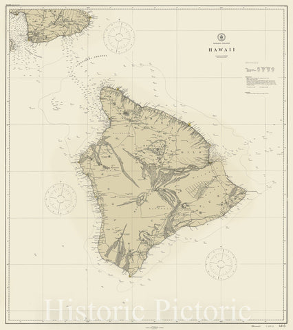 Map : Hawaii 1911, Hawaiian Islands, Hawaii , Antique Vintage Reproduction
