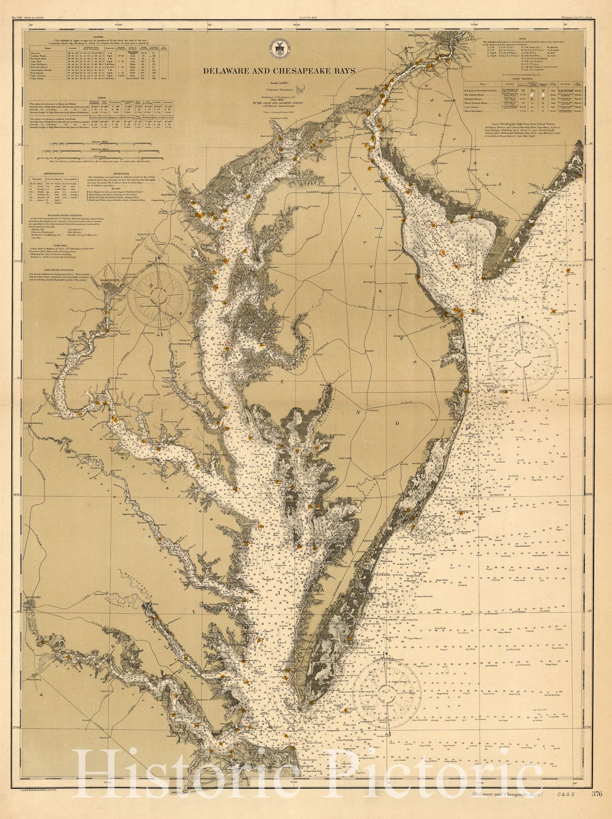 Map : Delaware and Chesapeake Bays 1903, Delaware and Chesapeake Bays , Antique Vintage Reproduction