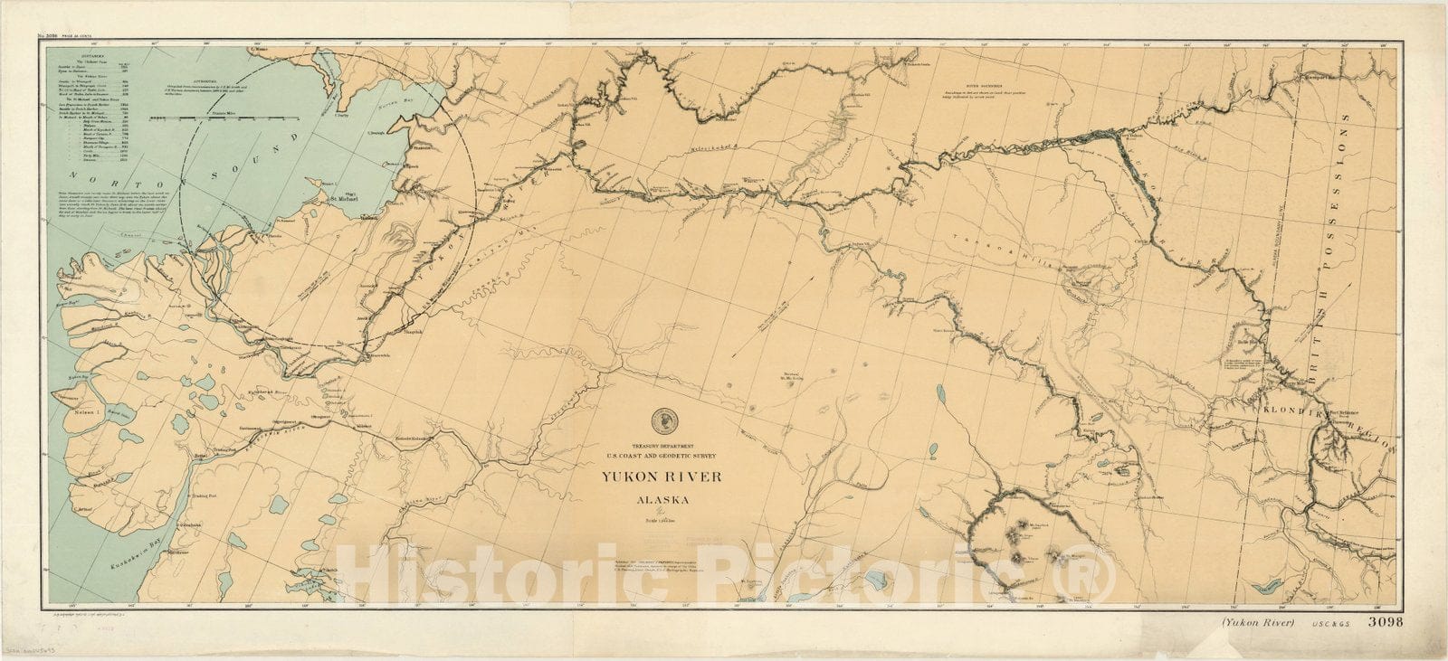 Map : Yukon River, Alaska 1898, Yukon River, Alaska, Antique Vintage Reproduction