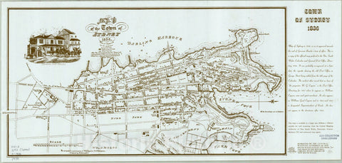 Map : Sydney, Australia 1836 1979, Town of Sydney, 1836 : map of the town of Sydney, 1836, Antique Vintage Reproduction