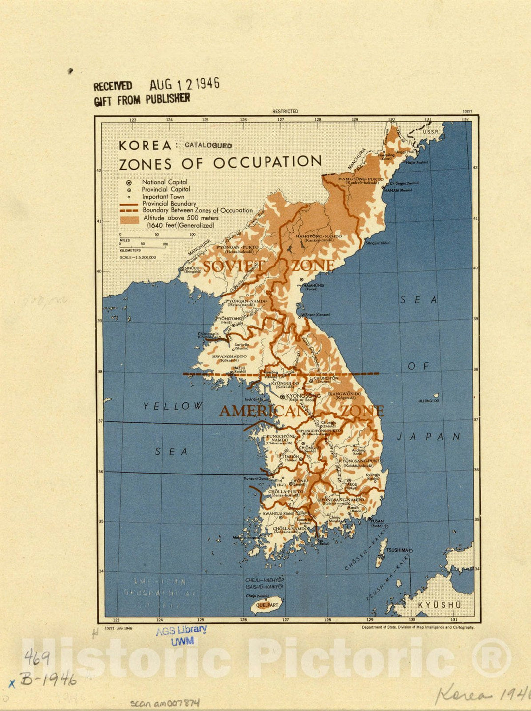 Map : Korea 1946, Korea : zones of occupation , Antique Vintage Reproduction
