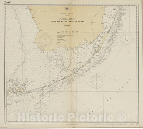 Map : Florida 1922, United States - East Coast, Florida : Fowey Rocks to American Shoal , Antique Vintage Reproduction