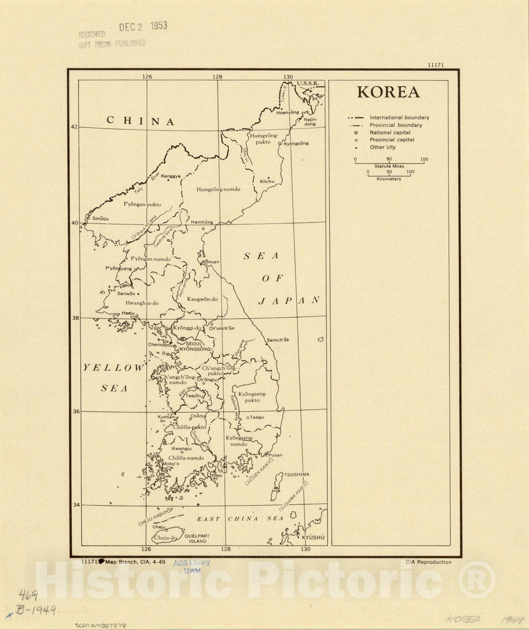 Map : Korea 1949 2, Korea, Antique Vintage Reproduction
