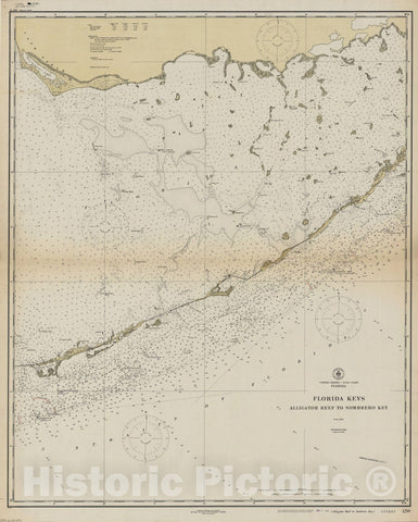 Map : Gulf Coast, Florida 1921, United States - Gulf Coast, Florida : Florida Keys, Alligator Reef to Sombrero Bay , Antique Vintage Reproduction