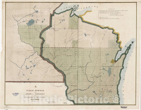 Map : Wisconsin 1850, Public surveys in the state of Wisconsin and territory of Minnesota, Antique Vintage Reproduction
