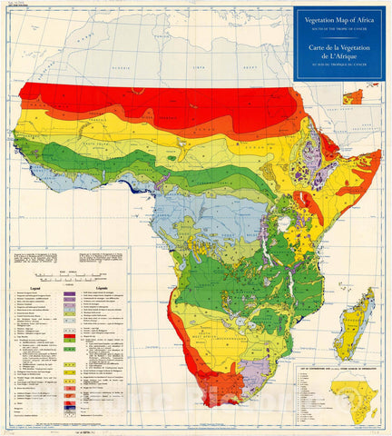 Historic Map : Africa 1958, Vegetation map of Africa, south of the Tropic of Cancer, Carte de la vegetation de l'Afrique, au sud du Tropique du Cancer , Antique Vintage Reproduction