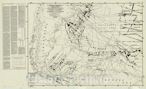 Map : Argentina 1977, Magnetic anomalies, Argentine continental margin : Argentine Basin, North Scotia Ridge, Falkland Plateau , Antique Vintage Reproduction