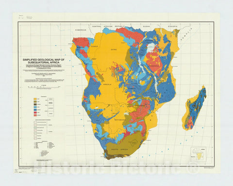 Map : Africa, southern 1991, Simplified geological map of subequatorial Africa , Antique Vintage Reproduction