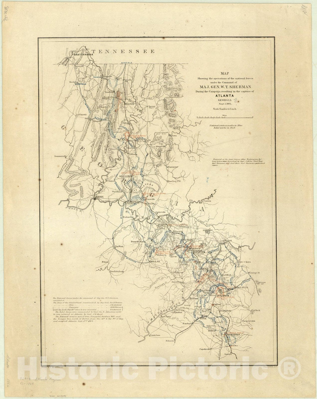 Map : Atlanta, Georgia 1864 2, Antique Vintage Reproduction