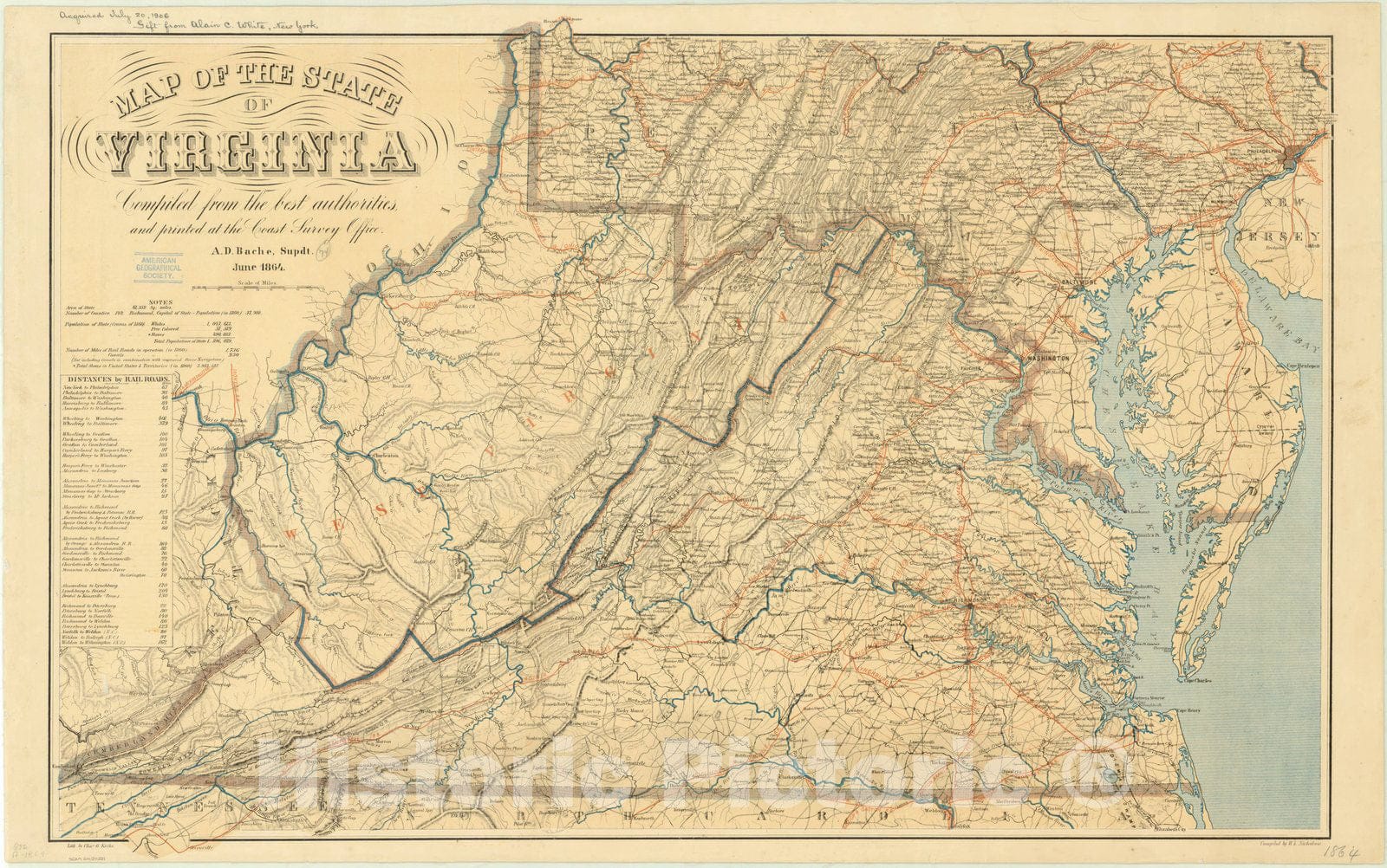 Map : Virginia 1864 1, Map of the state of Virginia , Antique Vintage Reproduction