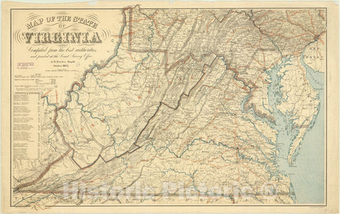 Map : Virginia 1864 2, Map of the state of Virginia , Antique Vintage Reproduction