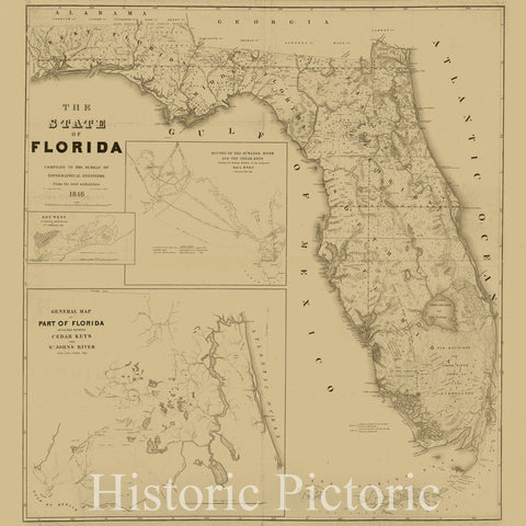 Map : Florida 1846, The state of Florida , Antique Vintage Reproduction