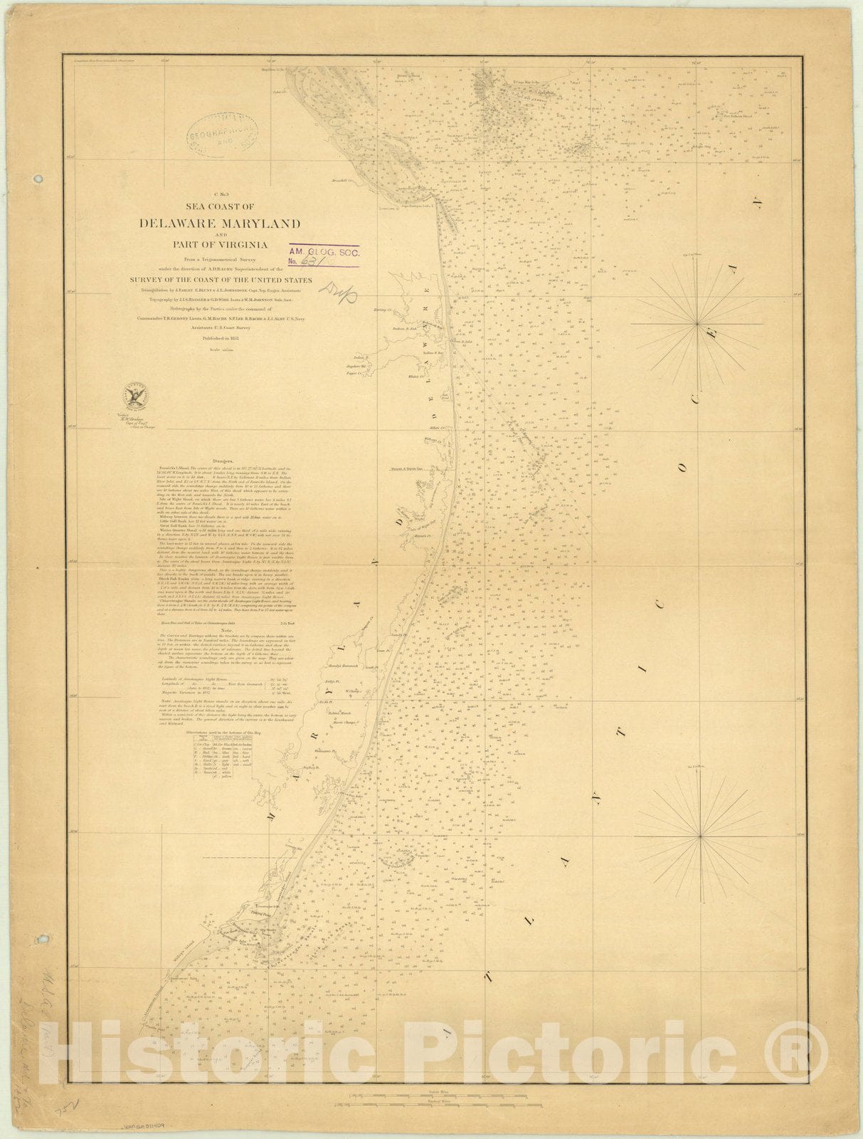 Map : Sea Coast of Delaware, Maryland and part of Virginia 1852, Sea Coast of Delaware, Maryland and part of Virginia , Antique Vintage Reproduction