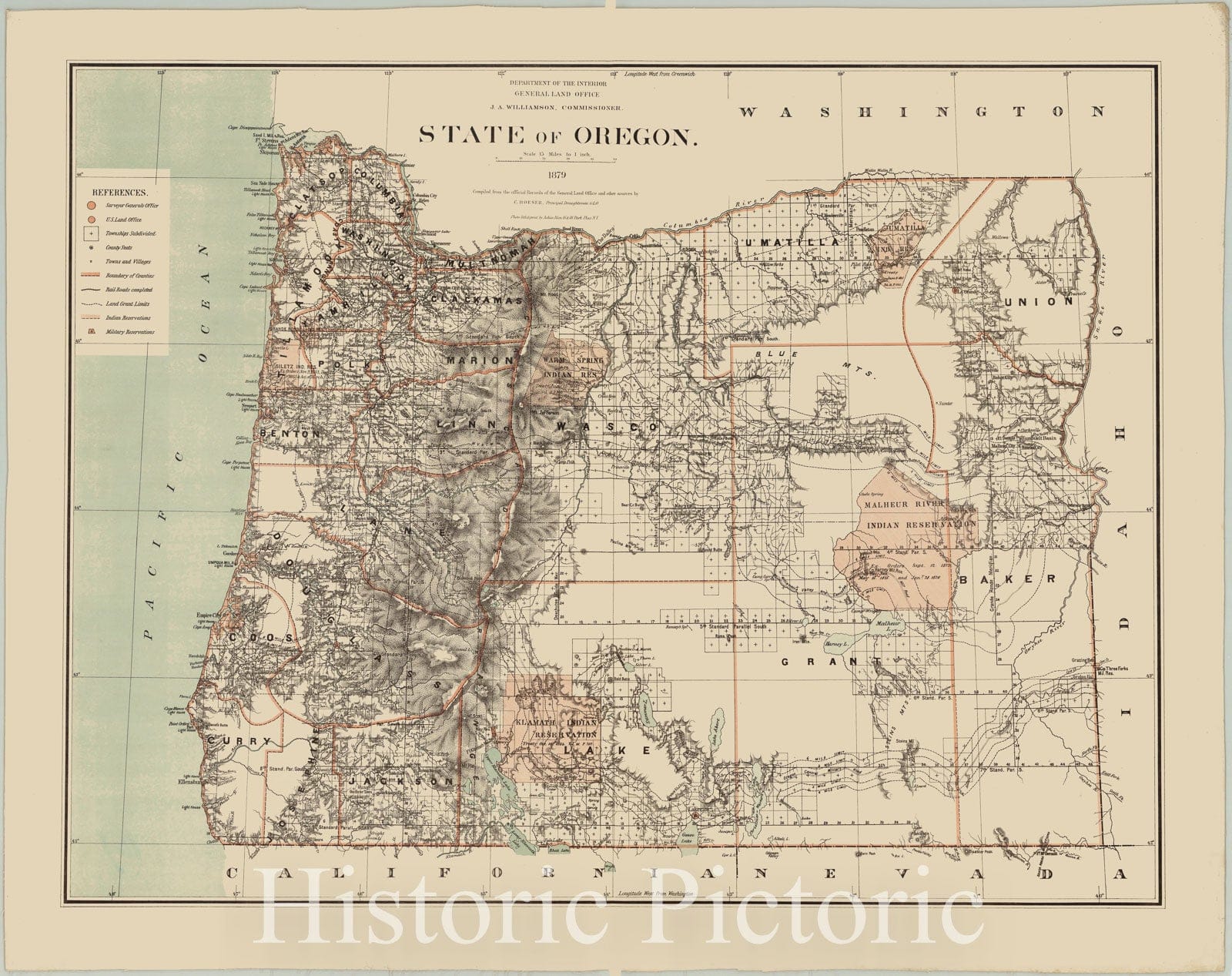 Map : Oregon 1879, State of Oregon , Antique Vintage Reproduction