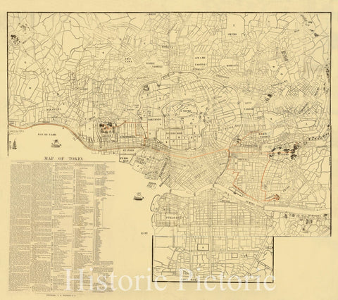 Map : Tokyo, Japan 1875 2, Map of Tokio, Antique Vintage Reproduction