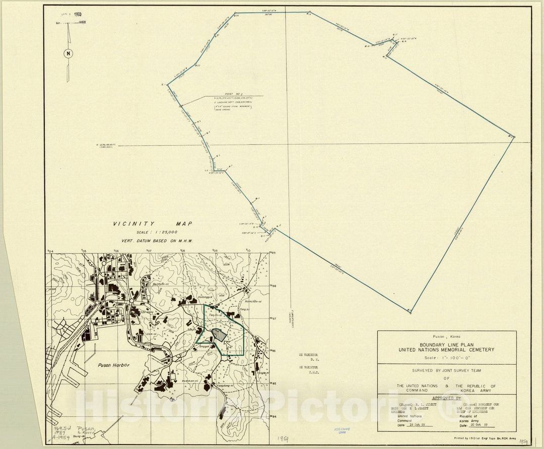 Map : Pusan (Korea) 1959, Pusan, Korea : boundary line plan, United Nations Memorial Cemetery , Antique Vintage Reproduction