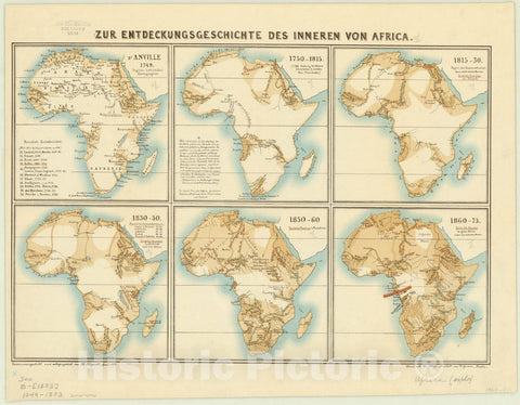 Map : Africa 1873, Zur Entdeckungsgeschichte des Inneren von Africa , Antique Vintage Reproduction