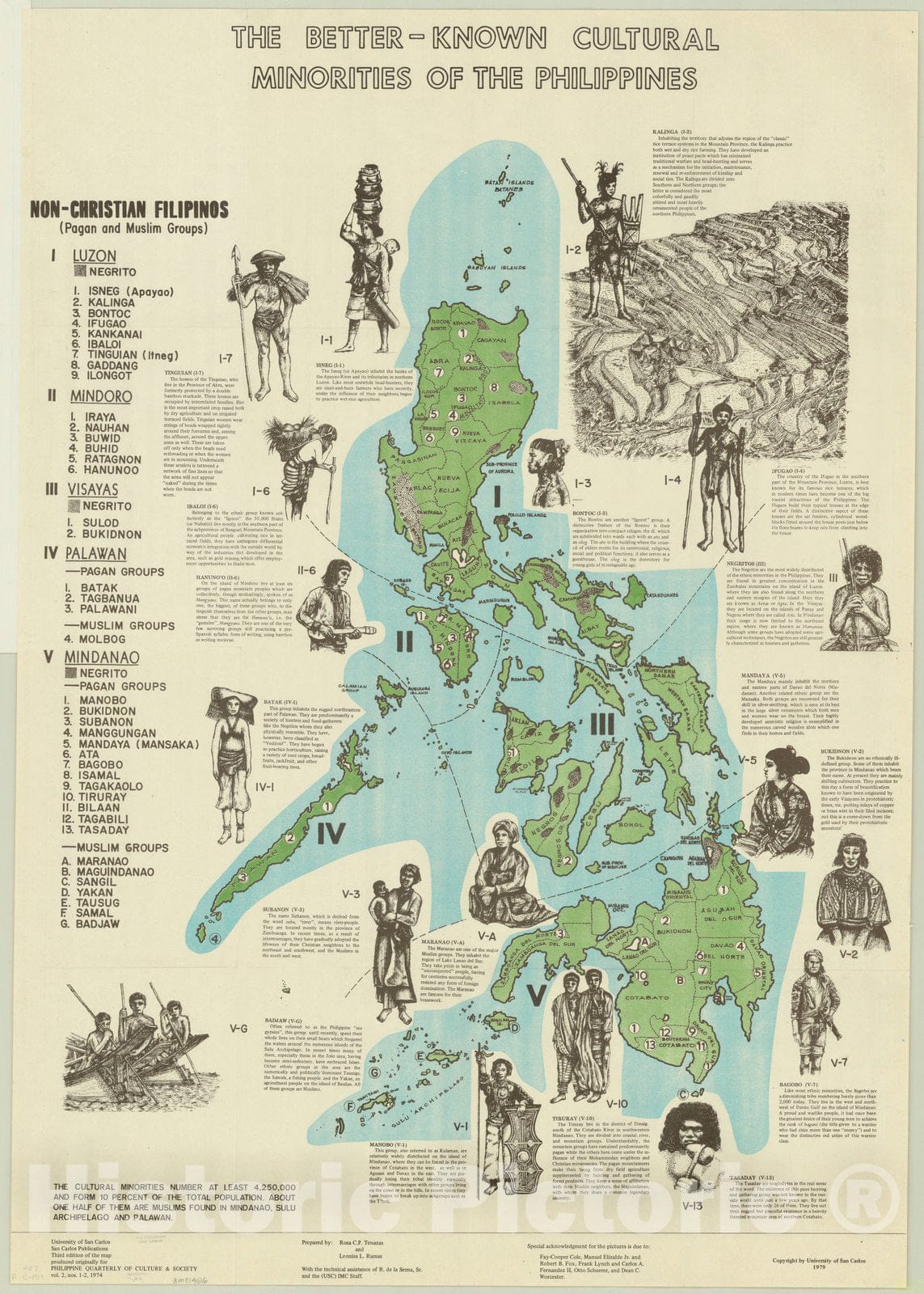 Map : Philippines 1979, Map of the better-known cultural minorities of the Philippines , Antique Vintage Reproduction