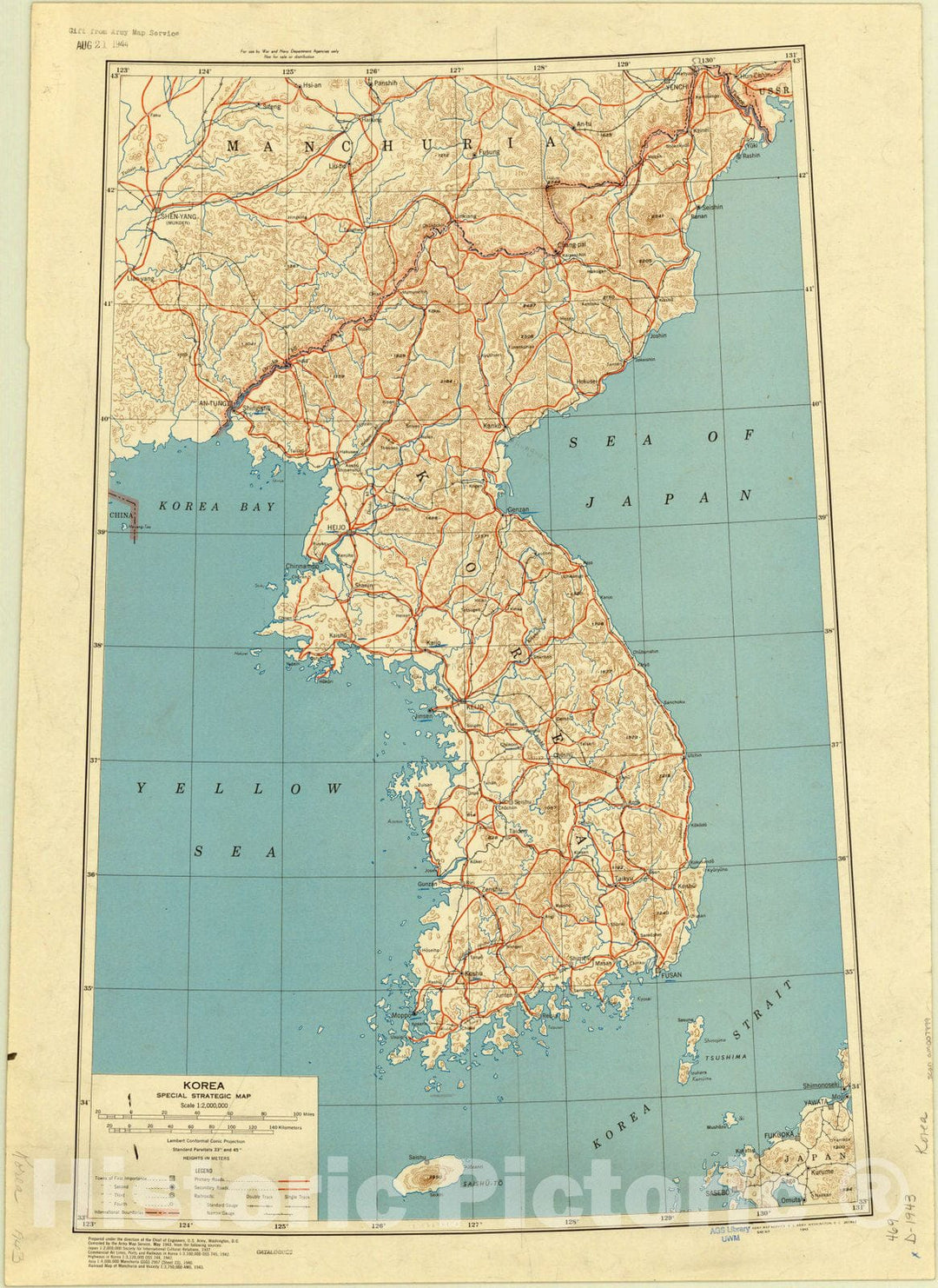Map : Korea 1943, Korea : special strategic map, Antique Vintage Reproduction