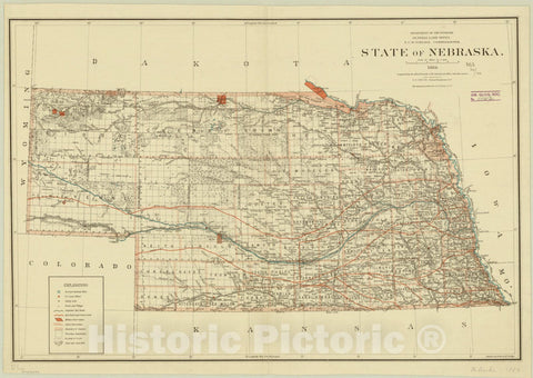 Map : Nebraska 1884, State of Nebraska , Antique Vintage Reproduction