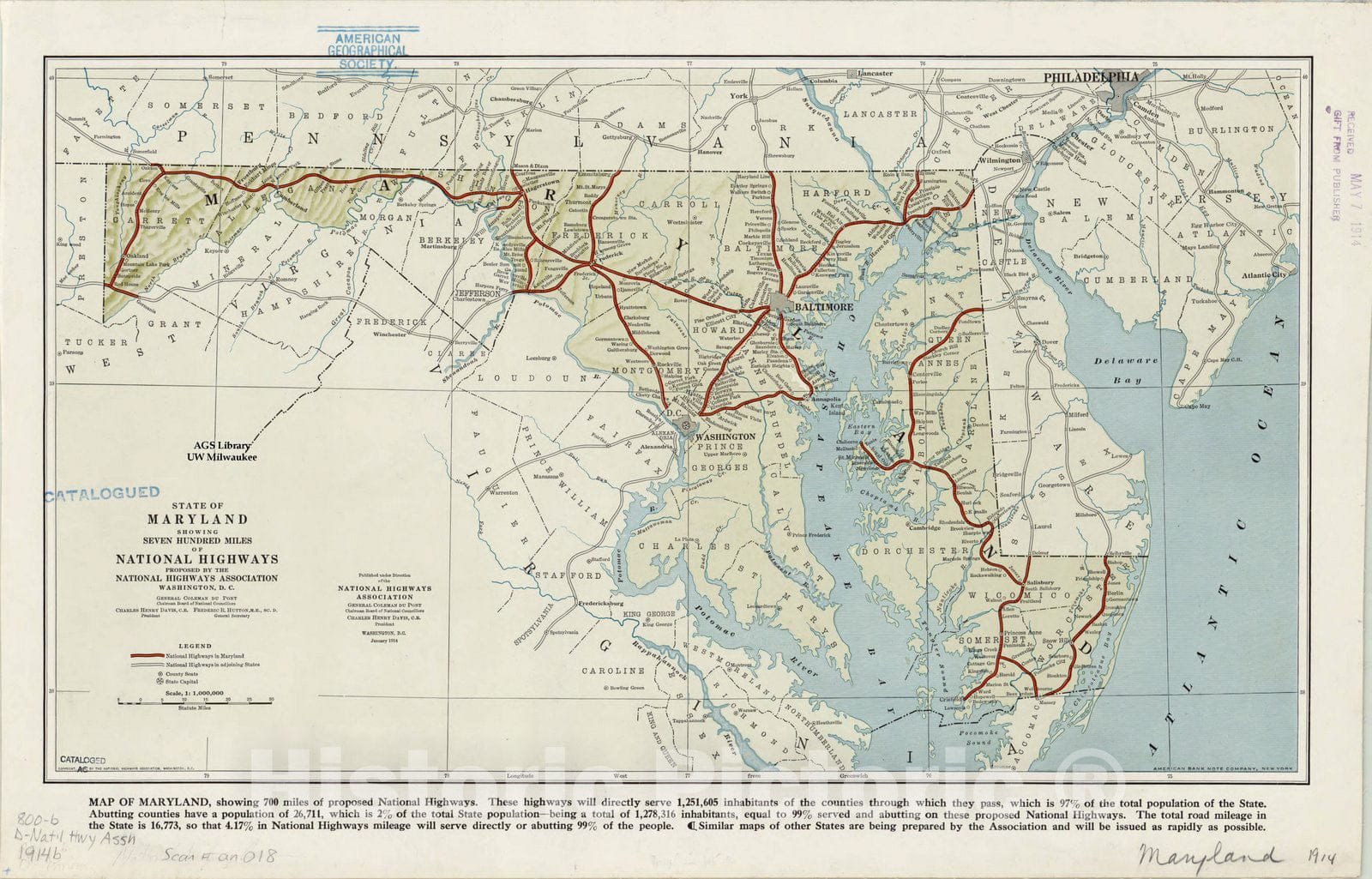 Map : Maryland 1914, State of Maryland : showing seven hundred miles of national highways , Antique Vintage Reproduction