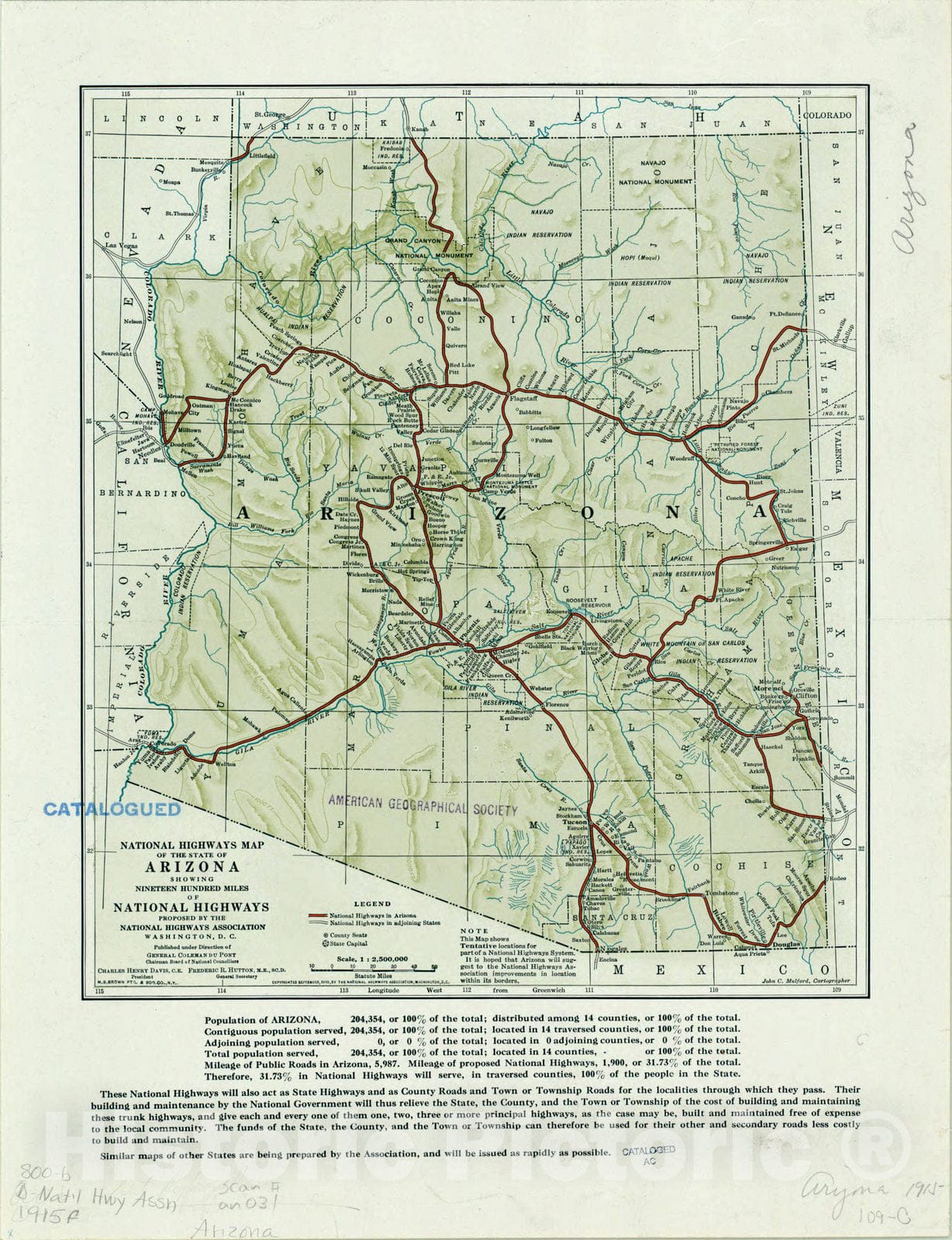 Map : Arizona 1915, National highways map of the state of Arizona : showing nineteen hundred miles of national highways
