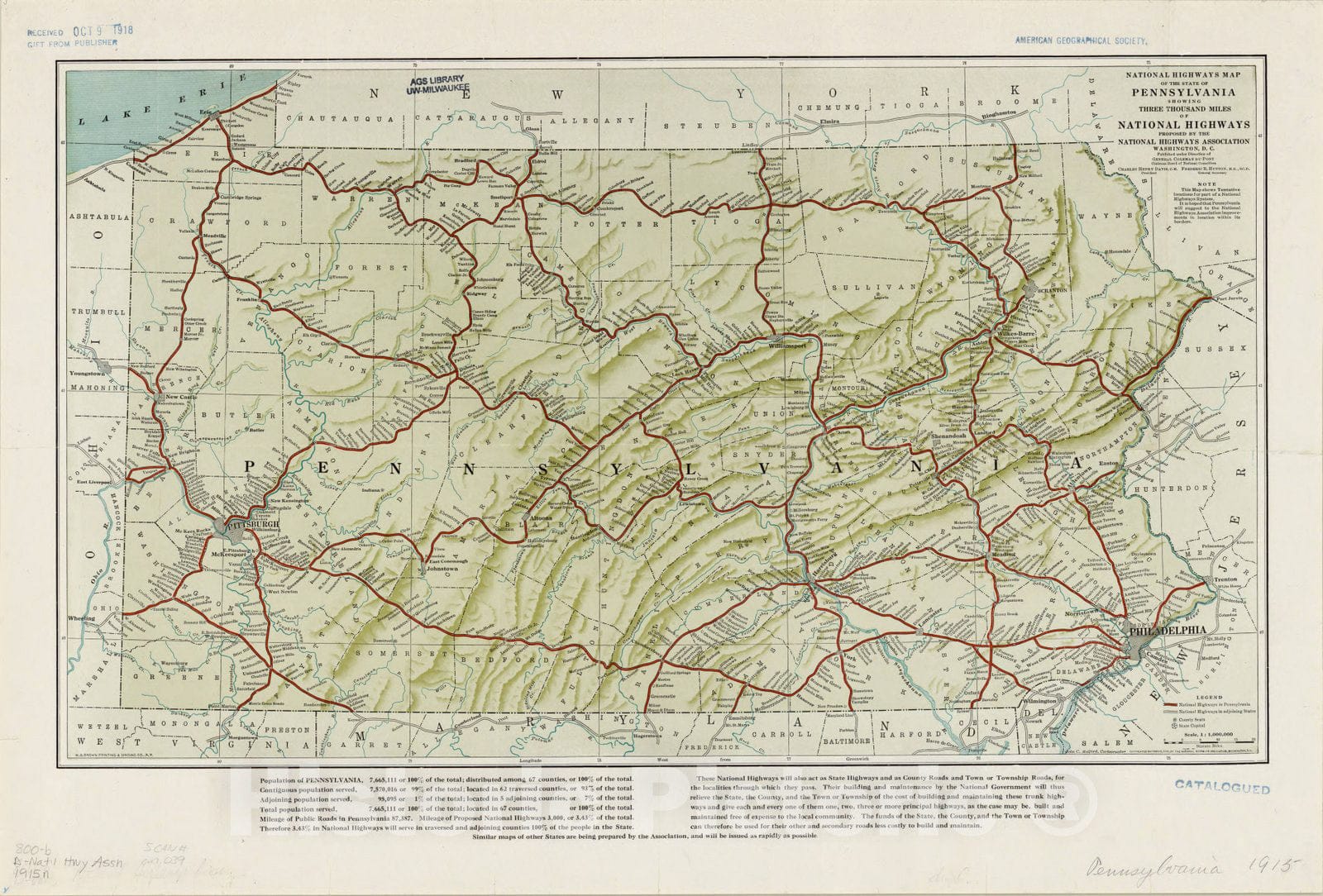 Map : Pennsylvania 1915, National highways map of the State of Pennsylvania : showing three thousand miles of national highways