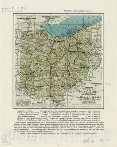 Map : Ohio 1915, National highways map of the state of Ohio : showing two thousand miles of national highways