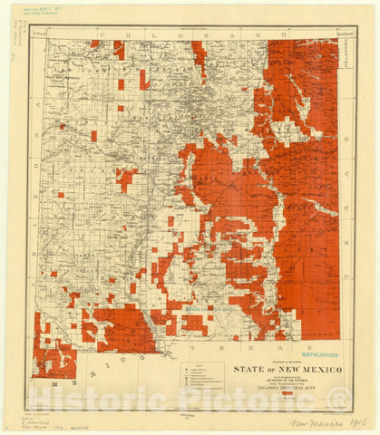 Historic Map : New Mexico 1916, State of New Mexico: lands designated by the Secretary of the Interior under the provisions of the enlarged Homestead Acts , Antique Vintage Reproduction