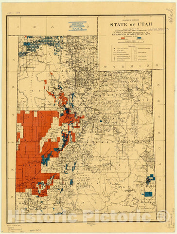 Historic Map : Utah 1912, State of Utah : lands designated as subject to entry under the provisions of the enlarged Homestead Act of February 19, 1909 , Antique Vintage Reproduction