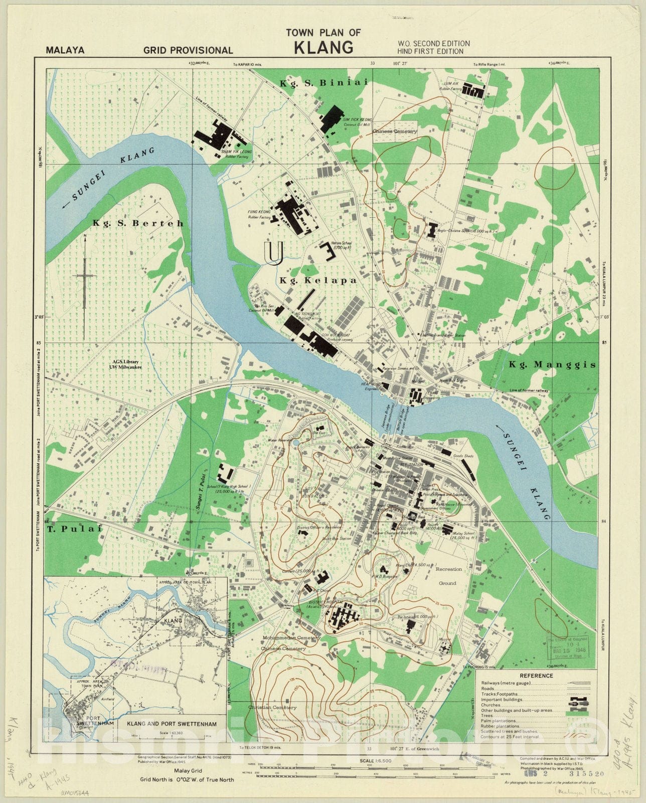Map : Selangor, Malaysia 1945, Town plan of Klang , Antique Vintage Reproduction
