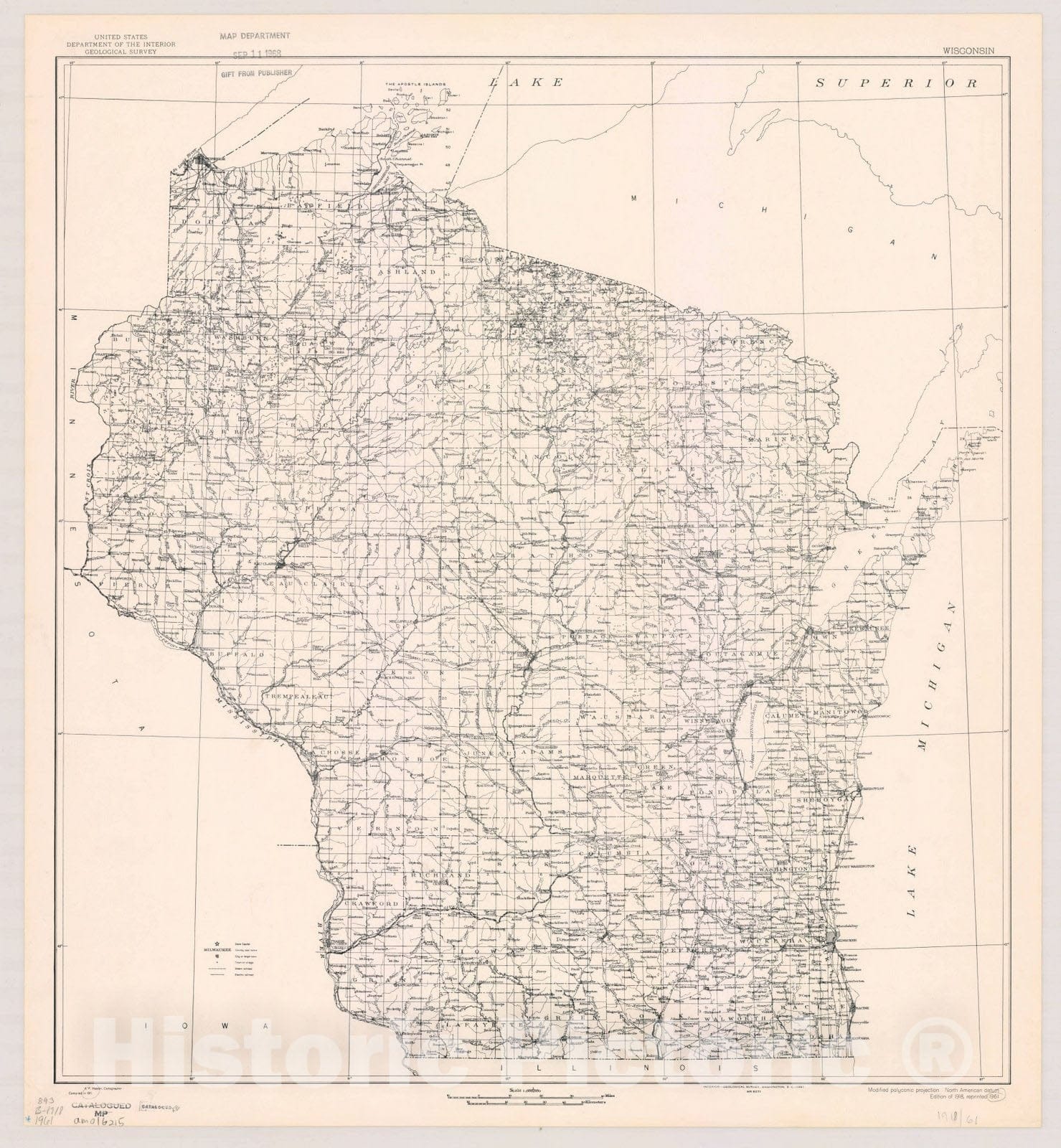 Map : Wisconsin 1961, Wisconsin , Antique Vintage Reproduction ...
