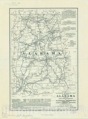 Map : Alabama 1919, National Highways map of the state of Alabama showing twenty-eight hundred miles of national highways