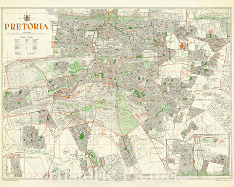Map : Pretoria, South Africa 1963, Pretoria , Antique Vintage Reproduction